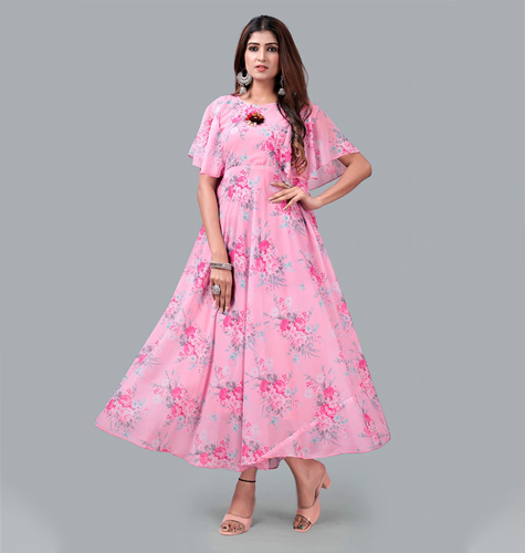Pink Floral Georgette Maxi Maxi Dress